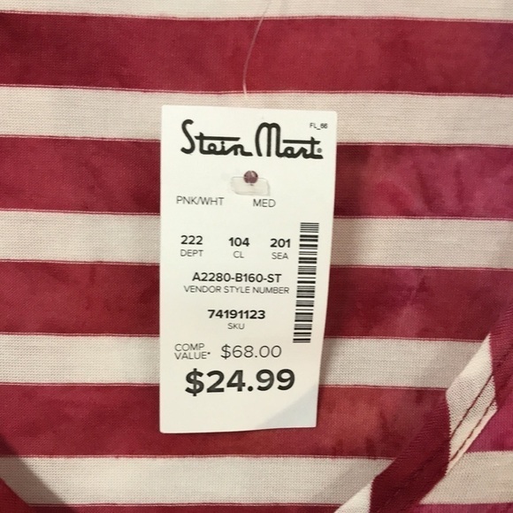 Chacha Vente NWT Women’s Top Long Tee Red white Tie dye Bleached look Size M - Picture 8 of 11